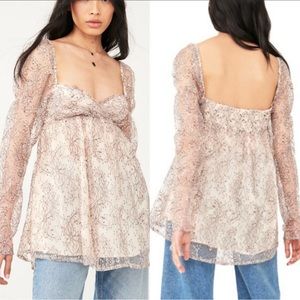 Free People Heavenly Lace Tunic in Champagne Toast